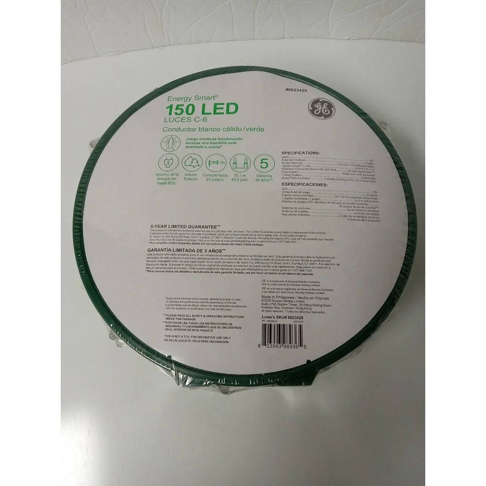 GE 150 count 49.6Ft Energy Smart Warm White LED Diamond Cut C6 Christmas Lights